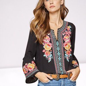 Savanna Jane Black Floral Embroidered Boho Top